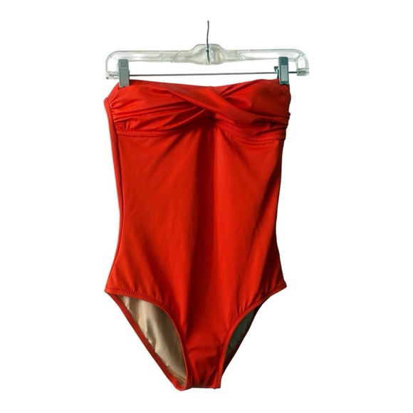 J. CREW Orange Ruched Bandeau One-Piece Swimsuit - Picture 1 of 6